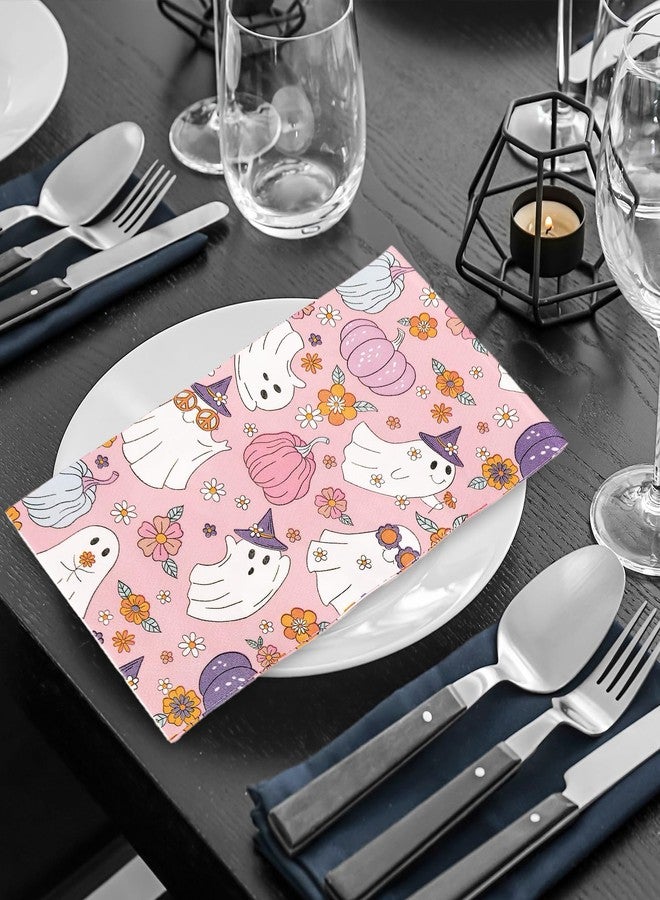 JarThenaAMCS 50Pcs Halloween Guest Napkins Boho Ghost Pumpkin Floral Disposable Paper Napkins Cute Pink Dinner Hand Napkins for Home Kitchen Decor - Image 4